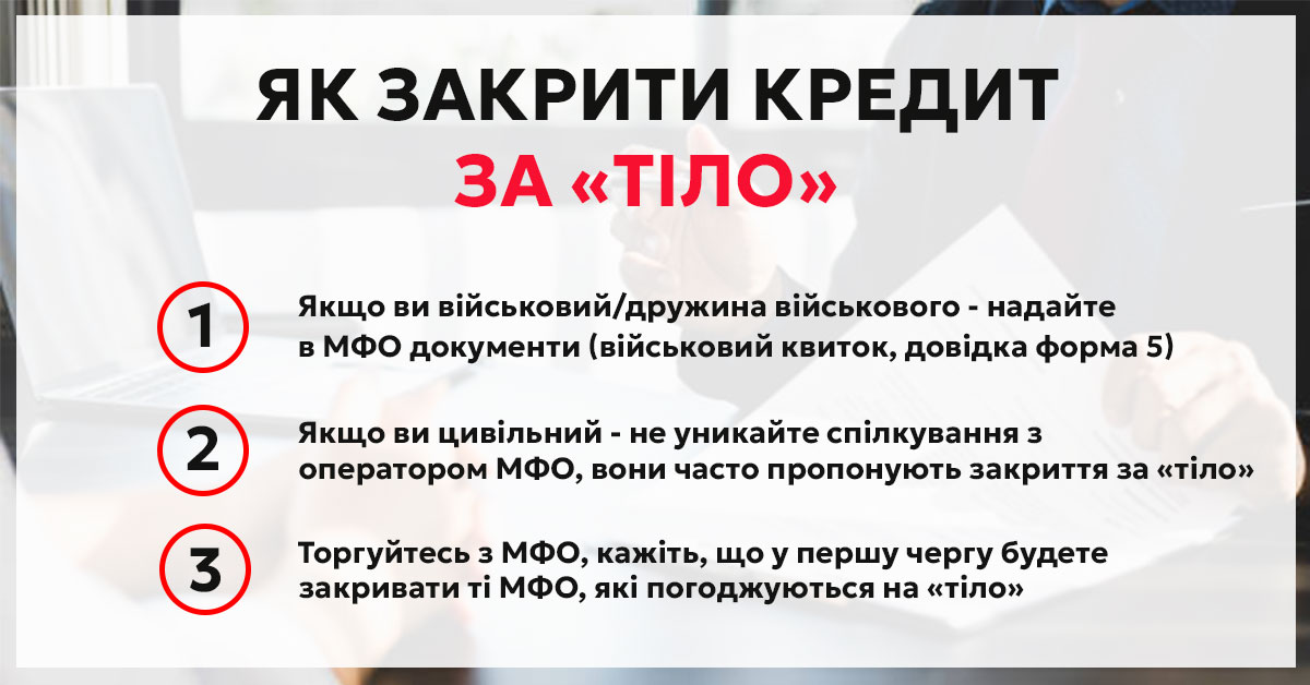 Як домовитись з МФО про закриття кредиту за тіло